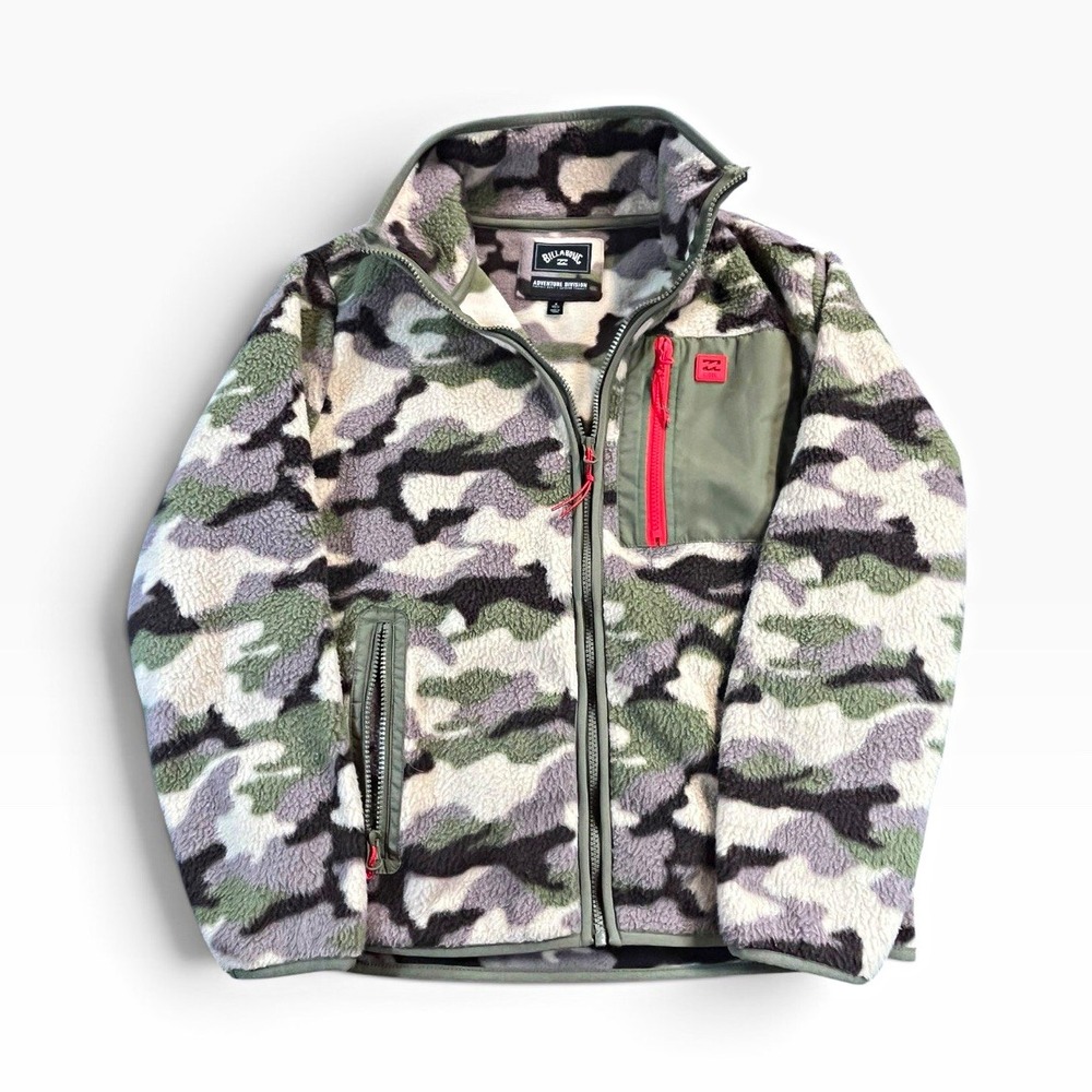 Billabong Women's Camo Full Zip Fleece Jacket Size S Purple White  Black Green